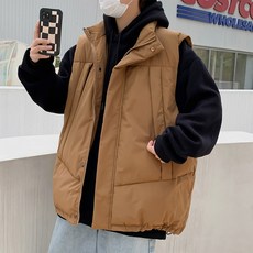 패딩조끼 남성용 캐주얼 민소매 패딩 조끼 스탠드 칼라 크롭 코트 따뜻한 조끼 남성 루즈 솔리드 조끼 재킷 L119