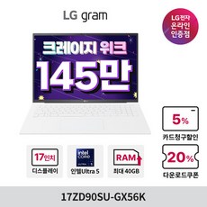 LG 그램17 17ZD90SU-GX56K 가벼운 노트북 Ultra5 8GB 256GB Free DOS 스노우화이트 상품 이미지