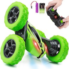 무선자동차 2.4Ghz 양면 360도 회전대 램프 어린이 특기 RC카+ 친자 인터랙티브 토이, 초록