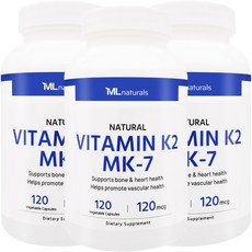 3병 [미국빠른직구] 신제품 마이라이프 내추럴스 비타민 K2 120mcg (as MK-7) 120정 (12개월), 3개