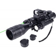 HIRAM 4-16x50 AO 라이플 스코프 콤보 녹색 레이저 반사 시력 및 5 가지 밝기 모드 손전등, 단일상품, 단일상품
