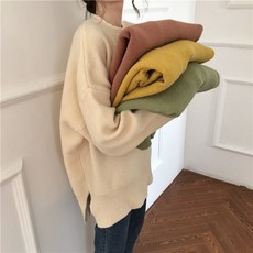 MOLY 여성 고단력 라운드넥 루즈핏 니트 스웨터 J1616