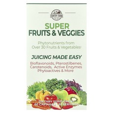 Country Farms 슈퍼 과일 & 채소 천연 과일 & 채소 포뮬러 캡슐 60정, Country Farms 슈퍼 과일 & ..., 1개
