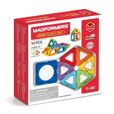 MAGFORMERS Basic Plus 14피스 무지개 색상 교육용 자석 기하학적 모양 타일 빌딩 STEM 장난감 세트 1325695
