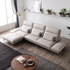 더필더디자인 천연 면피 소가죽 4인 스윙 소파 스툴, 스카이블루