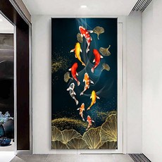 재물이 들어오는 구어도 대형 보석십자수 비즈 큐빅 비단 잉어 물고기, 90X160CM
