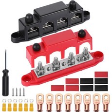12V 배전 블록 150A 버스 바 4 x 516 M8 자동차 해상 배터리 터미널용 스터드 터미널 구리 연결 커버 포함, 150A 5/16"