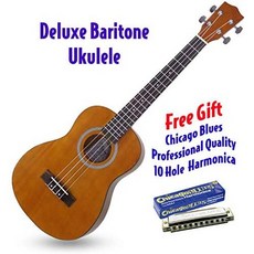 Kay Deluxe Baritone 우쿨렐레-하와이안 코아 우드 마감 4 줄 크롬 튜너 오른쪽 무료 하모니카 포함 (, 바리톤