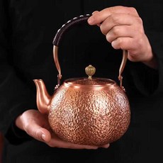 동주전자 구리 다기용품 수공예 핸드드립, 1.6L 수직 해머 패턴