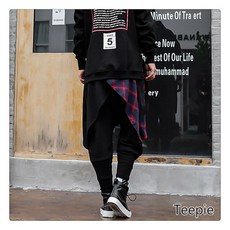 티피 가을과 겨울 가짜 두 조각 힙합 격자 무늬 남성 느슨한 플러스 사이즈 하렘 바지