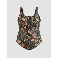 샵사이다 추상 패턴 U넥라인 셰이핑 원피스 수영복 커브 & 플러스227516, 블랙, 0XL