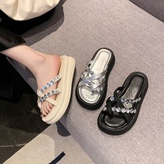 zazx 슬리퍼 여성 슬리퍼 여성 통굽 슬리퍼 여름 부드러운 편안한 교차대 고급감 비치 슬리퍼 스타일리시한 선녀풍 정교한