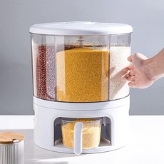  PIOJNYEN 곡물 디스펜서 360° 회전 6 그리드 식품 10.9kg(24파운드) 쌀 및 보관 용기 원클릭 출력 원형 멀티그레인 탱크 컵 가정 주방용, 1개 
