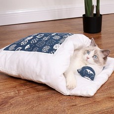 실외고양이집 하우스 고양이 길고양이 겨울집 보온 대형 길냥이 고양이집 일 침대 따뜻한 침낭 깊은 수면 동굴 이동식 애완 동물 집 침대 개 둥지 쿠션 베개 포함, 5.Blue S 45x30cm, 1개