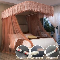 가이드 레일 모기장 1.8m 침대 가정용 2m U 자형 트랙 1.5m 새로운 유럽식 공주 바람이 무료 설치 브래킷 접는, 1.5m (5 피트) 침대 + [클래식 모델] Victoria-warm 커피 컬러 (업그레이드 통합 레일)