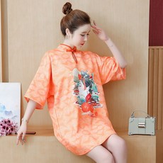 원피스 가볍다 에스닉 리폼 점프슈트 여성 와이드 루즈핏 빅사이즈 차이나 복고풍 여름