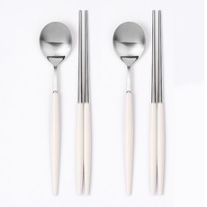디온 보겐 몽블랑 에펠 국산 스텐 수저세트 실버, 2인(화이트 1개+화이트 1개), 1세트, 몽블랑 수저세트 실버