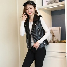 Tea Fishing 여성 가죽 조끼 리얼 빈티지 민소매 베스트 Y24