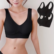 딥톡 여성용 펀칭 메쉬 노와이어 스포츠 브라 속옷 2매 1세트