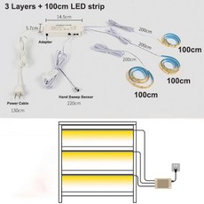 독서실조명 서울대 공부용 스텐드 수납장 LED 스트립 조명 주방 선반 팬트리 쇼케이스 옷장 백라이트 램프 핸드 스윕 3M 스티커, 3 Layers 100cm LED_Neutral(400