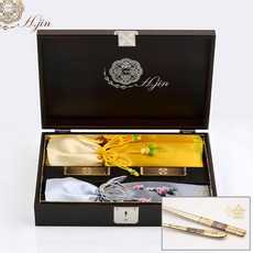 [라몽] H.jin 장수 쌍학 진공 티타늄금수저세트 2인용 (선물 포장) 부모님 어버이날 명절 추석 설날 고급 금수저 단체 고급 선물 기념품 답례품, 1세트, 진공금수저2p + 받침2p + 주머니2p + 보석함