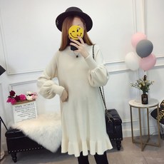 이너웨어원피스 이너원피스 뚱뚱한 페플럼 스웨터 빅사이즈 여성의류 겨울 가을 버블 소매 임부 슬림핏