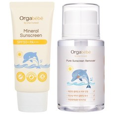 오가베베 무기자차 아기 선크림 자연유래100% SPF 50 + 리무버 클렌징 세트, 1세트, 250ml