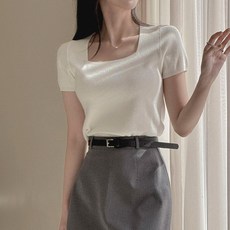 떳다그녀 드림코어 스퀘어넥 무지 베이직 이너 세미크롭 레이어드 소프트 반팔 니트티셔츠