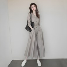 라인어디션원피스
 아이라 고급 슬림핏 중앙버튼 핀턱 허리끈 긴소매 롱원피스
