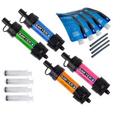 소이어 미니 워터 필터 캠핑 정수기 시스템 4팩 Sawyer Products SP124 MINI Water Filtration System, 4개