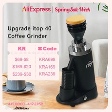 ITOP40 플러스 커피 그라인더 업그레이드 플랫 티타늄 버 무단 미세도 조정 에스프레소 커피 파우더 그라인딩 머신 64mm, 02. 220V-240V 50-60Hz, 02. EU, 01. espresso burr, 1개