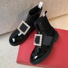 가죽 앵클부츠 사각 버클 마틴 부츠 여성 첼시 부츠