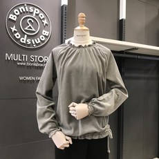[보니스팍스] *유니크 감성 컬렉션* 셔링 벨벳 티셔츠 긴팔