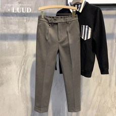 남자니트 LUUD위시엔웨어가공 폴딩 모직 재료 9 9부치마바지 남성캐주얼 스트레이트 양복바지 슬림핏 드롭 겨울용 바지