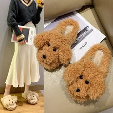 에이엠 겨울 극세사 털 뽀글이 푸들 강아지 캐릭터 슬리퍼
