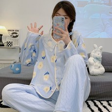 봄가을 산후조리복 6535 자카드 풀가라 면 임산부 잠옷 산후 수유 수유 홈웨어 세트