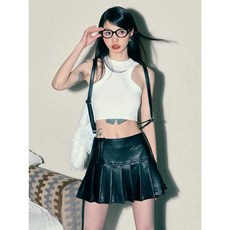 NECY 화이트 레이스 라운드낵 민소매 조끼 탱크납 나시