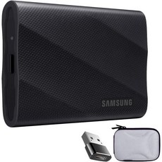 삼성 휴대용 SSD T9 1TB 초고속 USB 3.2 Gen2x2 냉각 기술 검은색 번들에 컨버터 어댑터 Type C + 비비타 하드 쉘 케이스 (흰색)