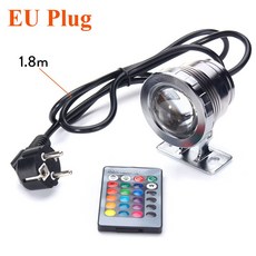 수중 RGB LED 스포트라이트 전구 AC 110V 220V DC 12V 15W 10W 풍경 빛 홍수 빛 야외 정원 분수 풀 장식, 검정색 미국 플러그, 실버 EU 플러그