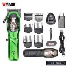 2024 WMARK NG9003 고속 전문 헤어 클리퍼 마이크로 칩 마그네틱 모터 충전 스탠드 트리머 포함 10000RPM 9V 모터, 03 NG- 9003 green_04 Au 플러그, 12) NG- 9003 green - Au 플러그