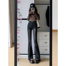해피유통 여성 기모 도톰 세미 부츠컷 청바지 하이웨스트 슬림 팬츠jhwj