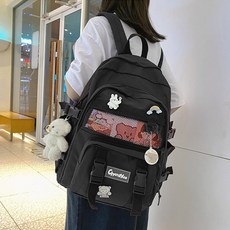 캐주얼 데일리 백팩 학생 가방 + 곰돌이키링 + 뱃지포함