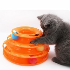 애완용 고양이 장난감 공이있는 3 층 고양이 턴테이블 장난감, 그린, 1개