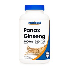 뉴트리코스트 인삼 240캡슐 1병 1서빙 1 000mg 120회분 Panax Ginseng Capsules [500 MG] [240 CAPS], 1개