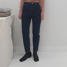 [라넌샵] 틴블루 데님 하이웨스트 슬림 일자 딥블루 진청
