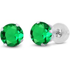 Gem Stone King 보석 스톤 킹 14K 화이트 골드 그린 나노 에메랄드 스터드 귀걸이를 들어 여성 1.54 Coun