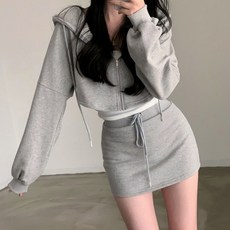 [비즈로그인] 크롭 후드집업 스커트 추리닝 셋업 2color