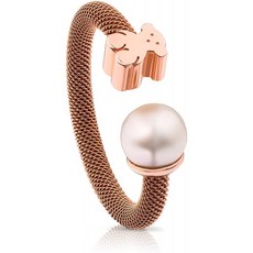 Tous스틸과 장미금 도금 Bear메시 링 with pearl-사이즈 6.5