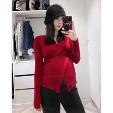 멀티컬러 수유 가능 크리스마스 레드 임산부 빅사이즈 니트 레깅스 긴팔 니트 스웨터