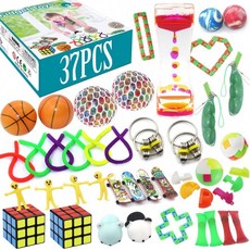 Fidget Toys Set pingqian 37Pcs 스트레스 완화 핸드 완구 성인용 ADHD ADD 불안증후군 스트레치 스트링/핑거 스케이트보드/, 단일옵션